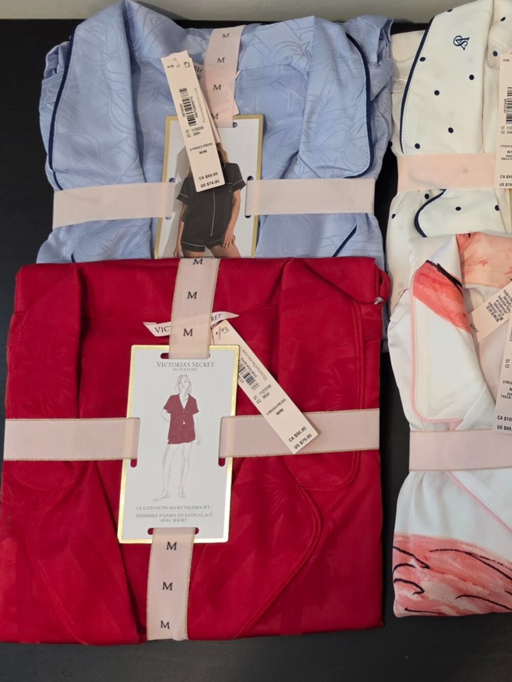 Six (6) Victoria's Secret Satin Pajama Sets - Long & Short Pajama Sets Size Med.